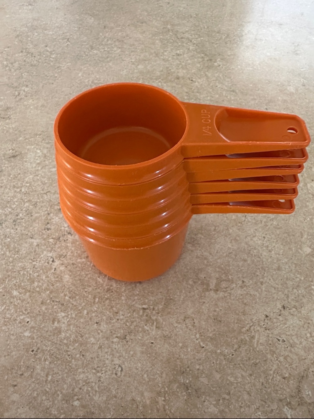 Vintage Tupperware Stackable Burnt Orange Plastic Measuring Cups - Set of 6
